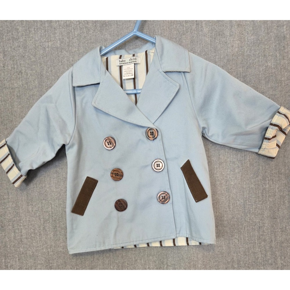 RESTORATION HARDWARE Baby Jacket 3-6 Months Blue Trench Rain Coat Button Up